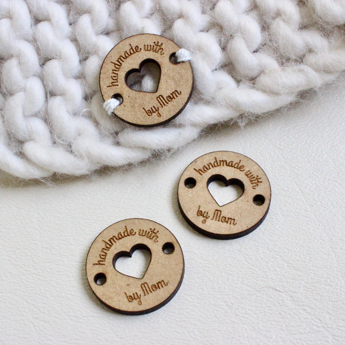 9 X 20mm HANDMADE WITH LOVE 'knitted' Wooden Buttons, Knitted Handmade With Love  Buttons, Wooden Hand Knitted Buttons. 