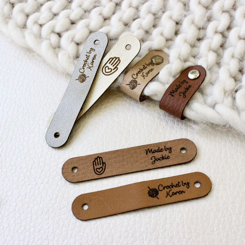 Custom Faux Leather Tags  3 X 0.5 Skinny No Sew Rivet Label Personalized  For Handmade Items Knitting, Crochet, & Sewing Labels - Yahoo Shopping